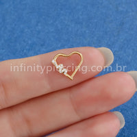 Piercing Coração Aço Cirúrgico Segmento Articulado Cobra Zircônia Cravejada