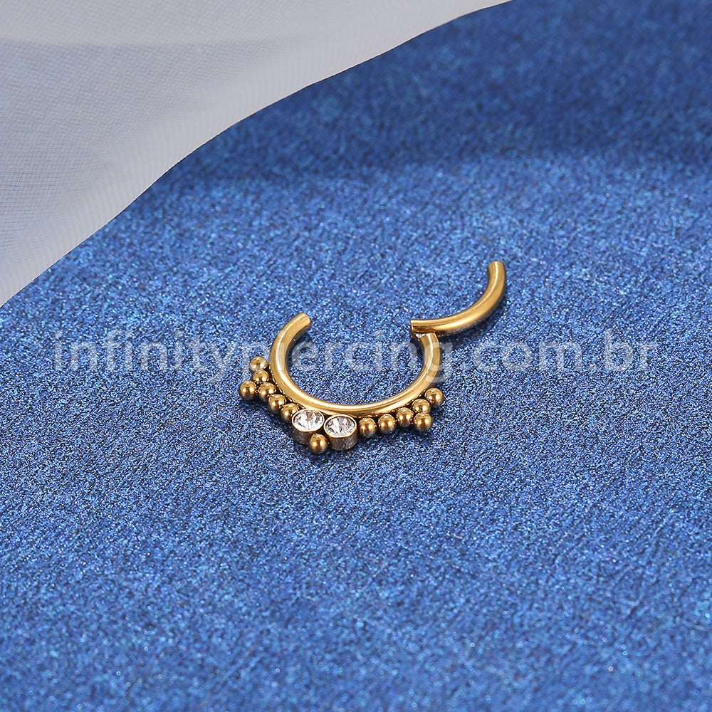 Piercing Argola Aço Cirúrgico Segmento Articulado 2 Pedras Zircônia