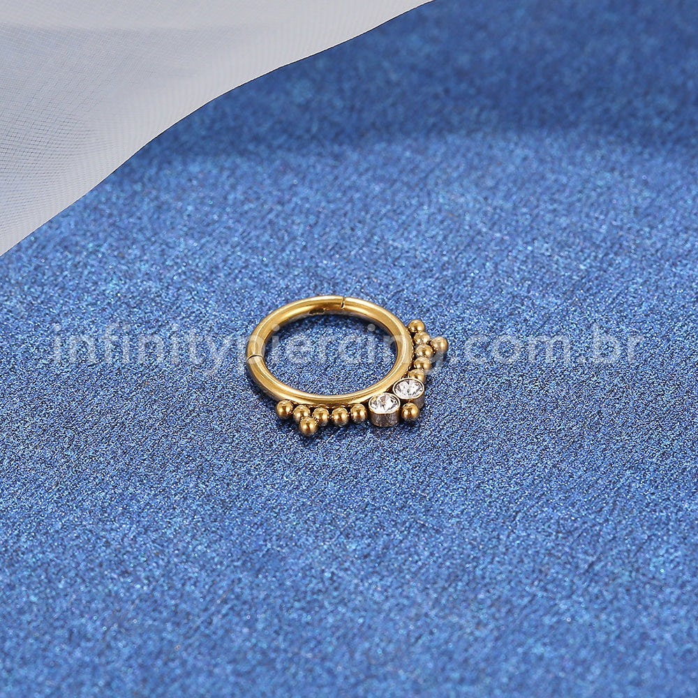 Piercing Argola Aço Cirúrgico Segmento Articulado 2 Pedras Zircônia