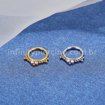Piercing Argola Aço Cirúrgico Segmento Articulado 2 Pedras Zircônia