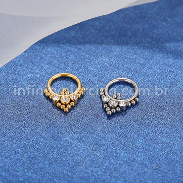 Piercing Argola Aço Cirúrgico Segmento Articulado 3 Pedras Zircônia
