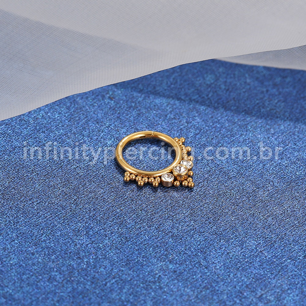 Piercing Argola Aço cirúrgico Segmento Articulado 3 Pedras Zircônia