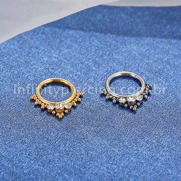 Piercing Argola Aço cirúrgico Segmento Articulado 3 Pedras Zircônia