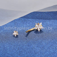 Piercing Aço Cirúrgico Banana 2 Pedras Zircônia Cravejada Estrela