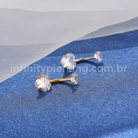 Piercing Aço Cirúrgico Banana 2 Pedras Zircônia Cravejada Coração