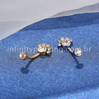 Piercing Banana Aço Cirúrgico Indiano 7 Zircônias Cravada