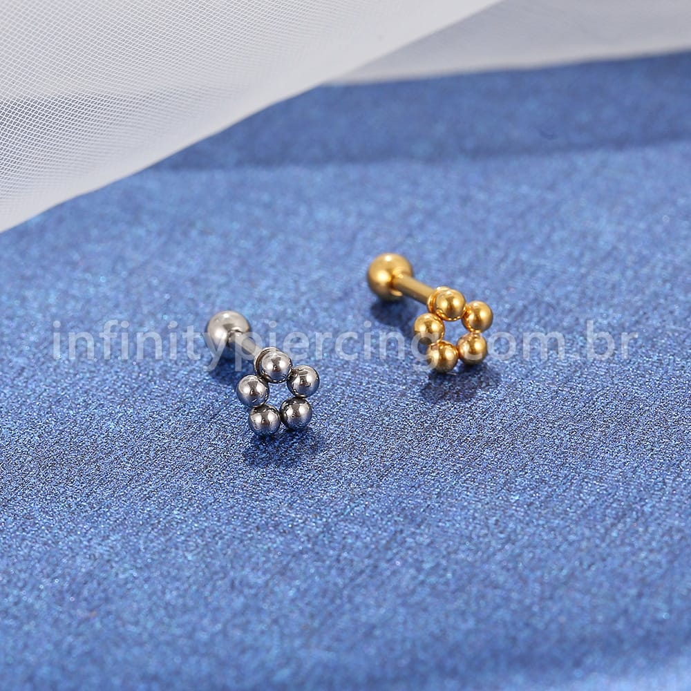 Piercing MiniBarbell Flor Aço Cirúrgico