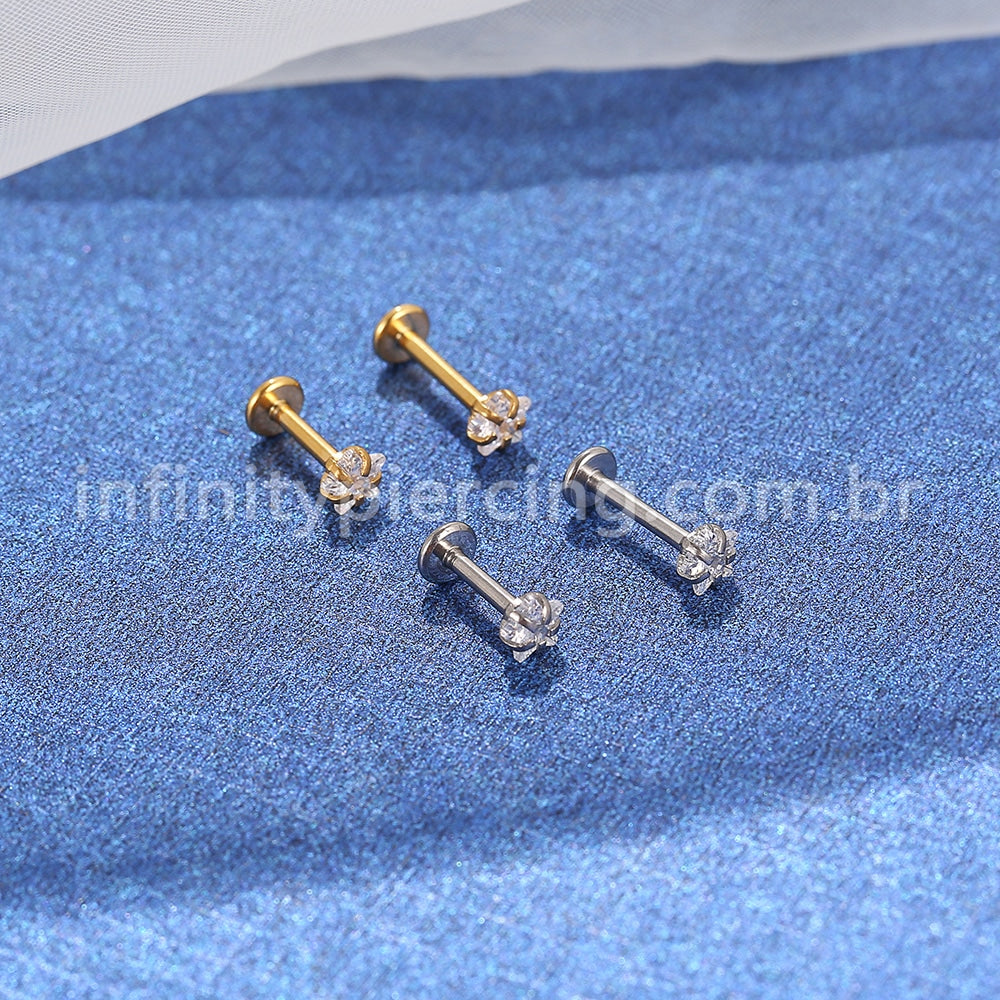Piercing Labret Aço Cirúrgico Zircônia Estrela