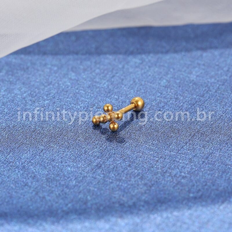 Piercing MiniBarbell Cruz Aço Cirúrgico