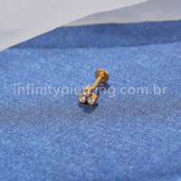 Piercing Labret Aço Cirúrgico 3 Pedras Zircônia