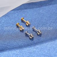 Piercing Labret Aço Cirúrgico 3 Pedras Zircônia