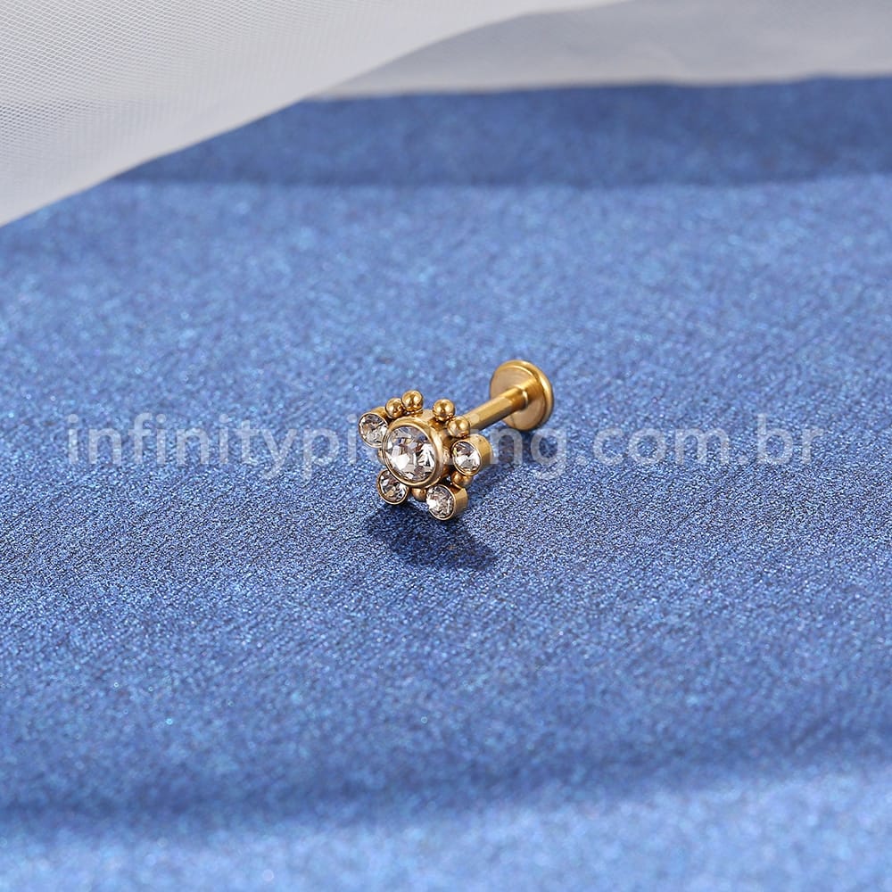 Piercing Labret Aço Cirúrgico Indiano Zircônia