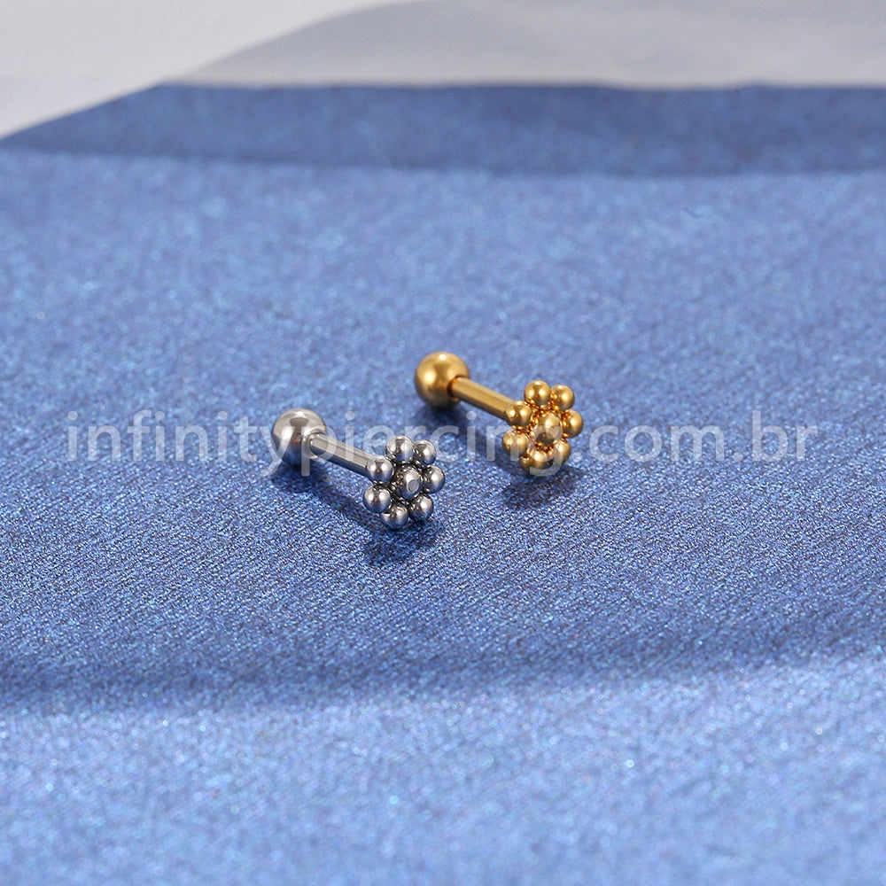 Piercing MiniBarbell Flor Aço Cirúrgico
