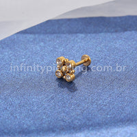 Piercing Labret Aço Cirúrgico 4 Pedras Zircônia Cravada
