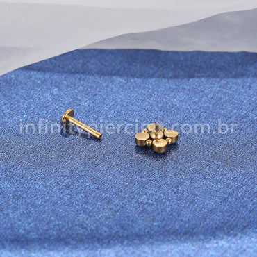 Piercing Labret Aço Cirúrgico 4 Pedras Zircônia Cravada