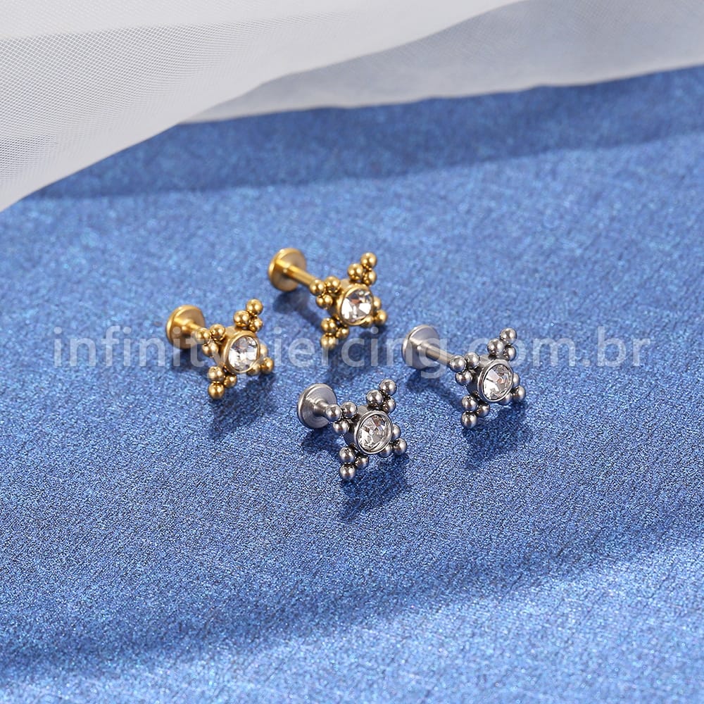 Piercing Labret Aço Cirúrgico Indiano Zircônia
