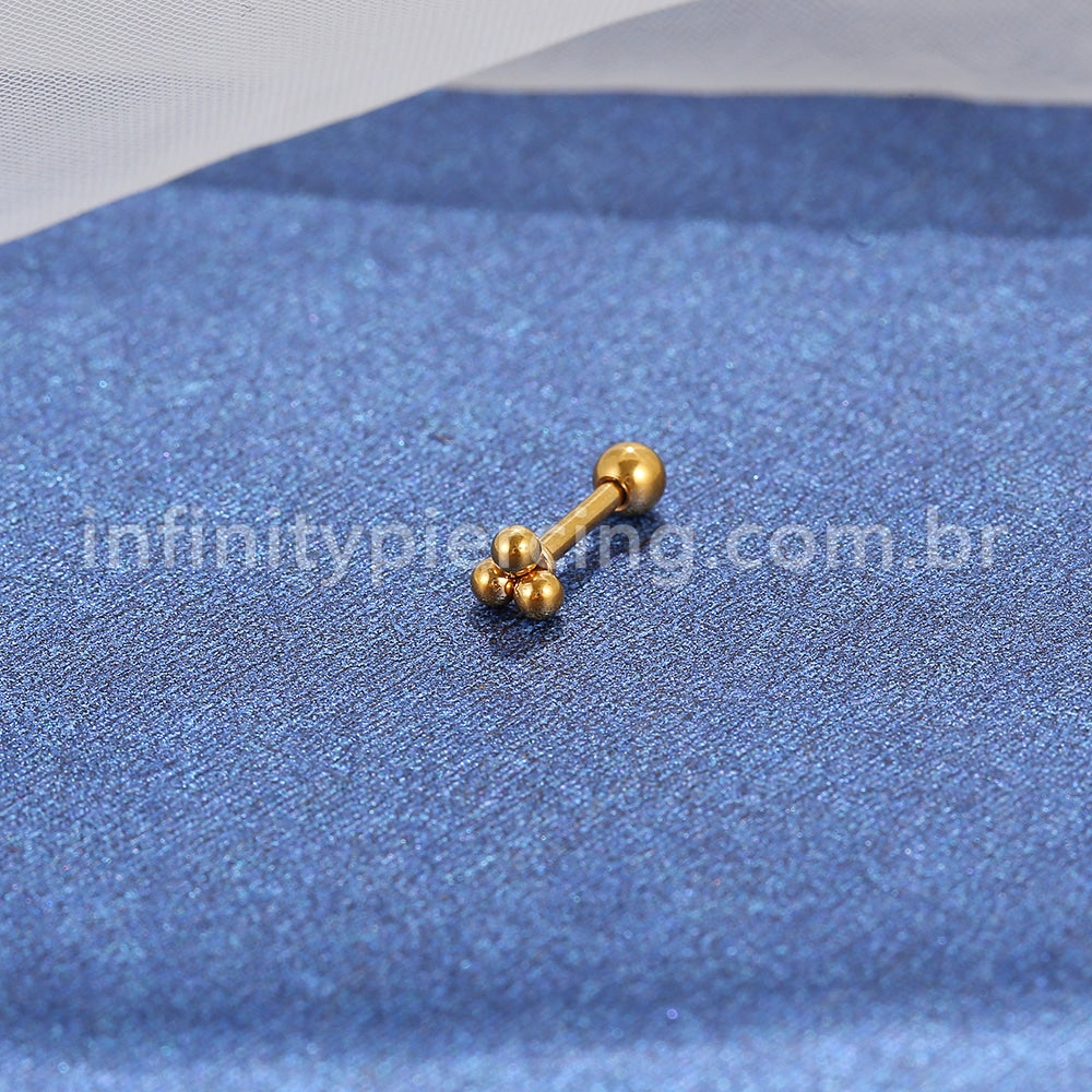 Piercing MiniBarbell três Bolinhas Aço Cirúrgico