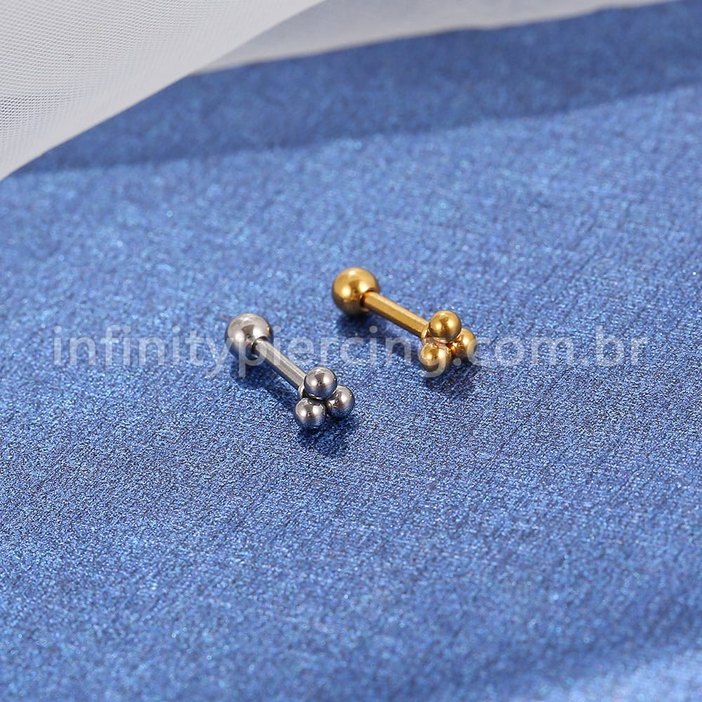 Piercing MiniBarbell três Bolinhas Aço Cirúrgico