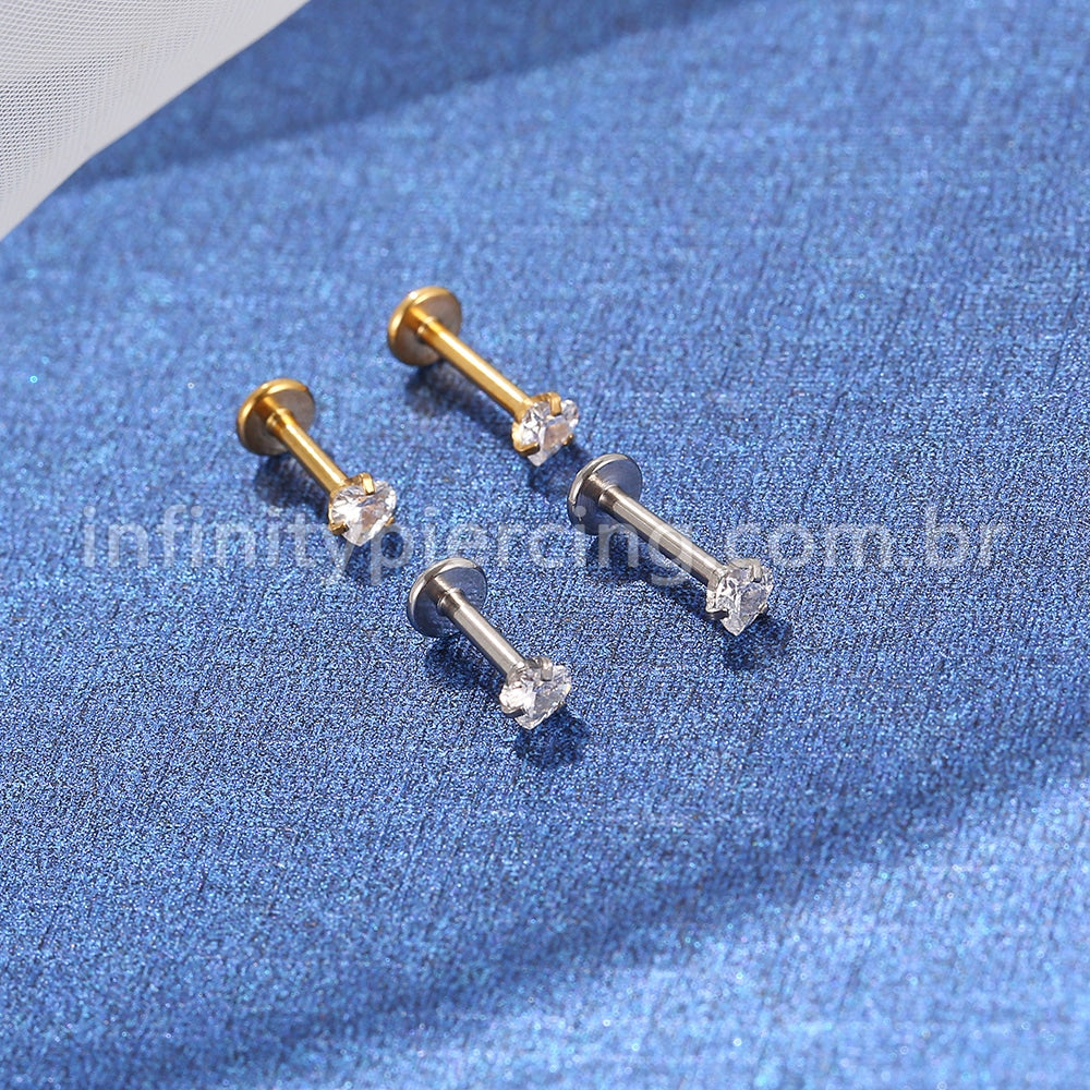 Piercing Labret Aço Cirúrgico Zircônia Coração