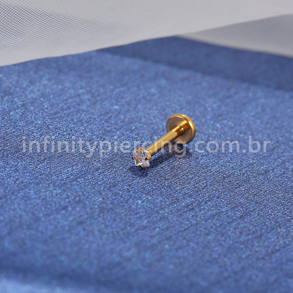 Piercing Labret Aço Cirúrgico Push Pin Zircônia Quadrada