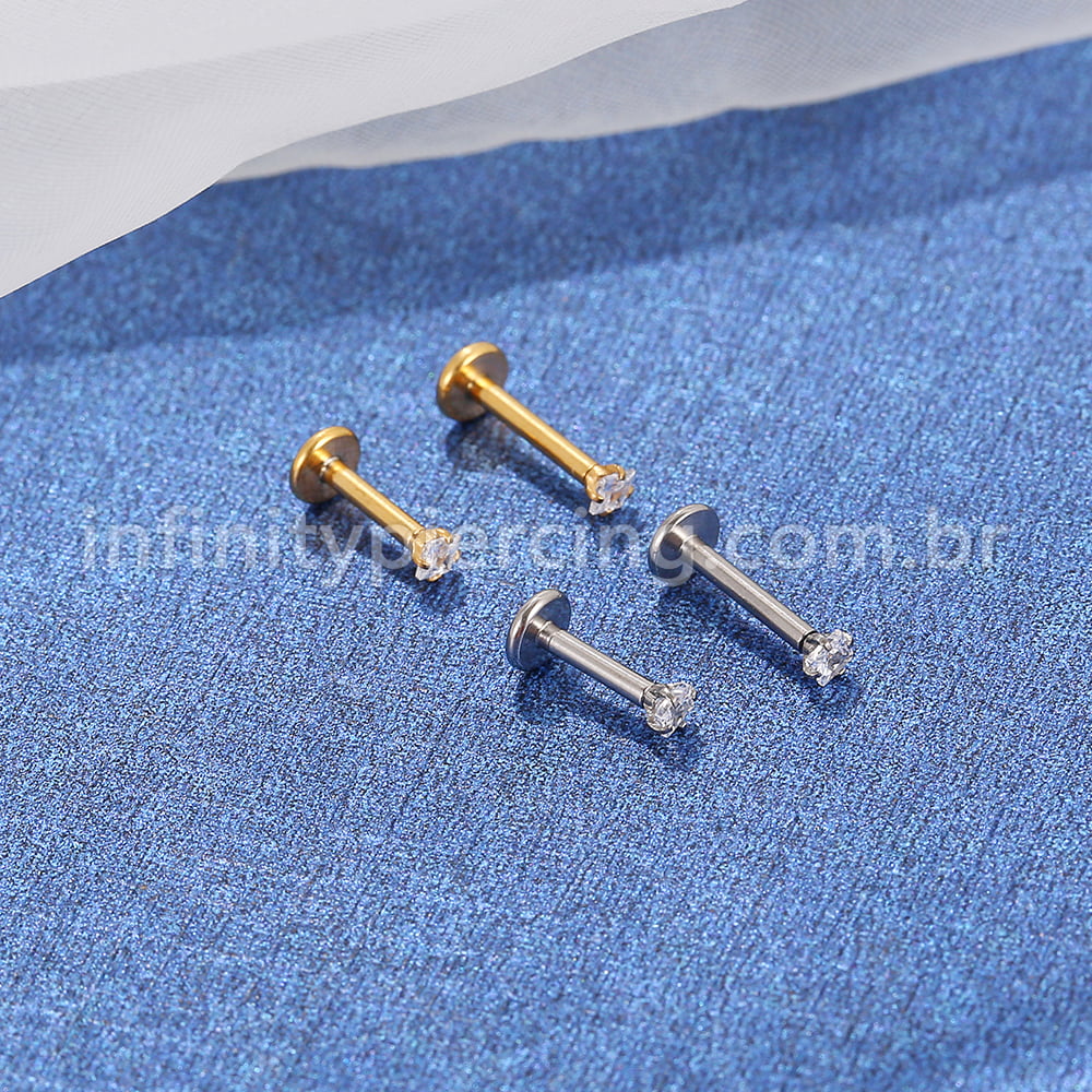Piercing Labret Aço Cirúrgico Push Pin Zircônia Quadrada
