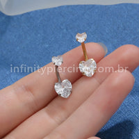 Piercing Aço Cirúrgico Banana 2 Pedras Zircônia Cravejada Coração
