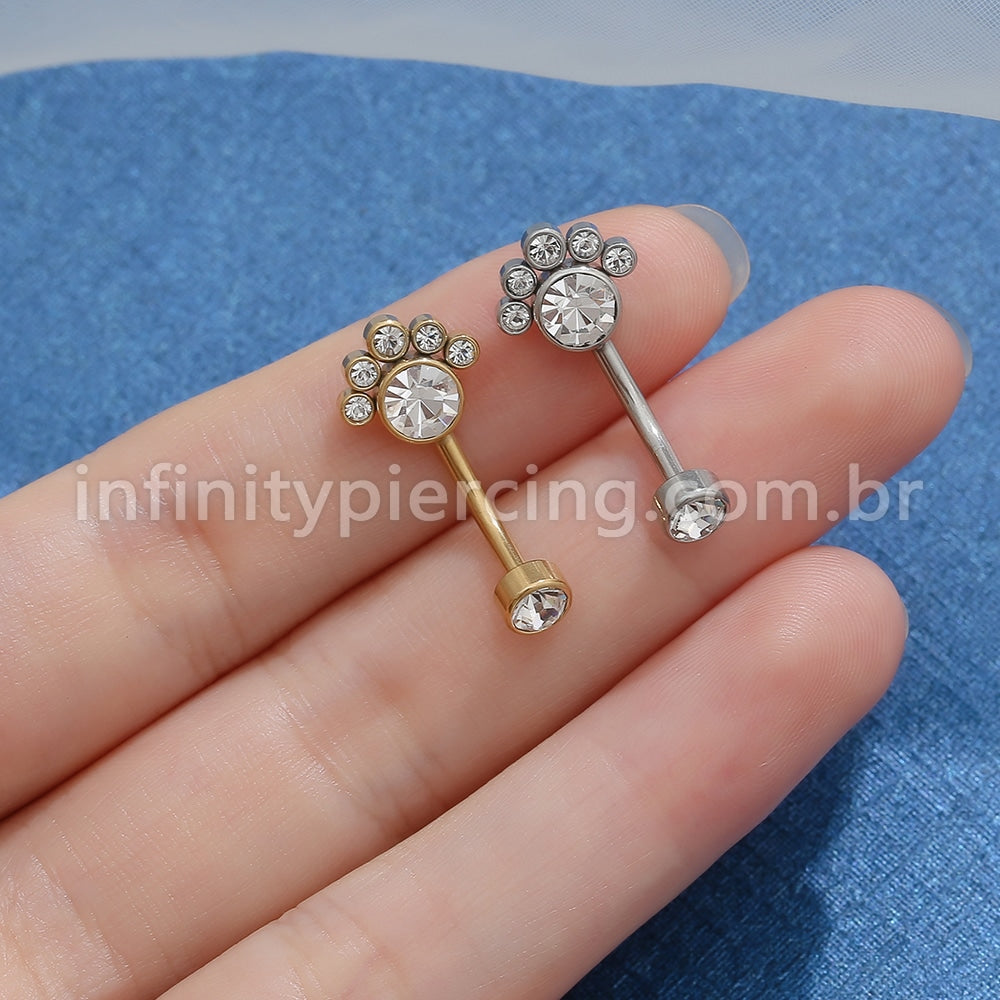 Piercing Banana Aço Cirúrgico Indiano 7 Zircônias Cravada