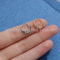Piercing Argola Aço cirúrgico Segmento Articulado 3 Pedras Zircônia