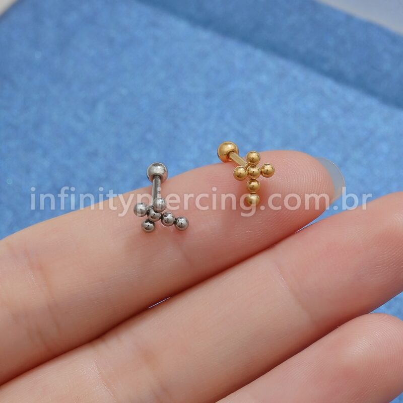 Piercing MiniBarbell Cruz Aço Cirúrgico
