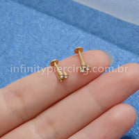 Piercing Labret Aço Cirúrgico 3 Pedras Zircônia