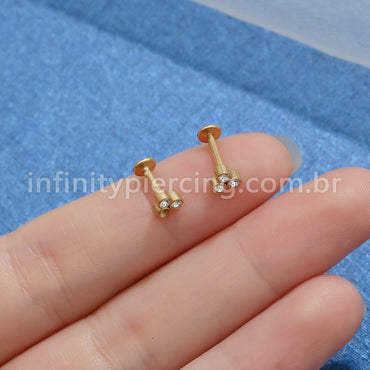 Piercing Labret Aço Cirúrgico 3 Pedras Zircônia