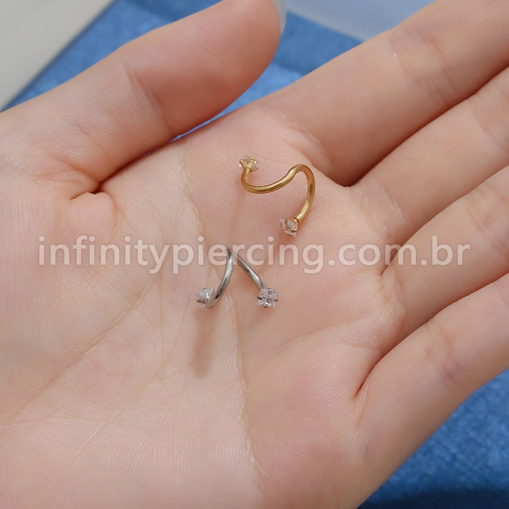 Piercing Twister Aço Cirúrgico Zircônia Quadrada