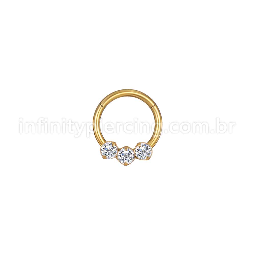 Piercing Argola Aço Cirúrgico Segmento Articulado 3 Zircônias