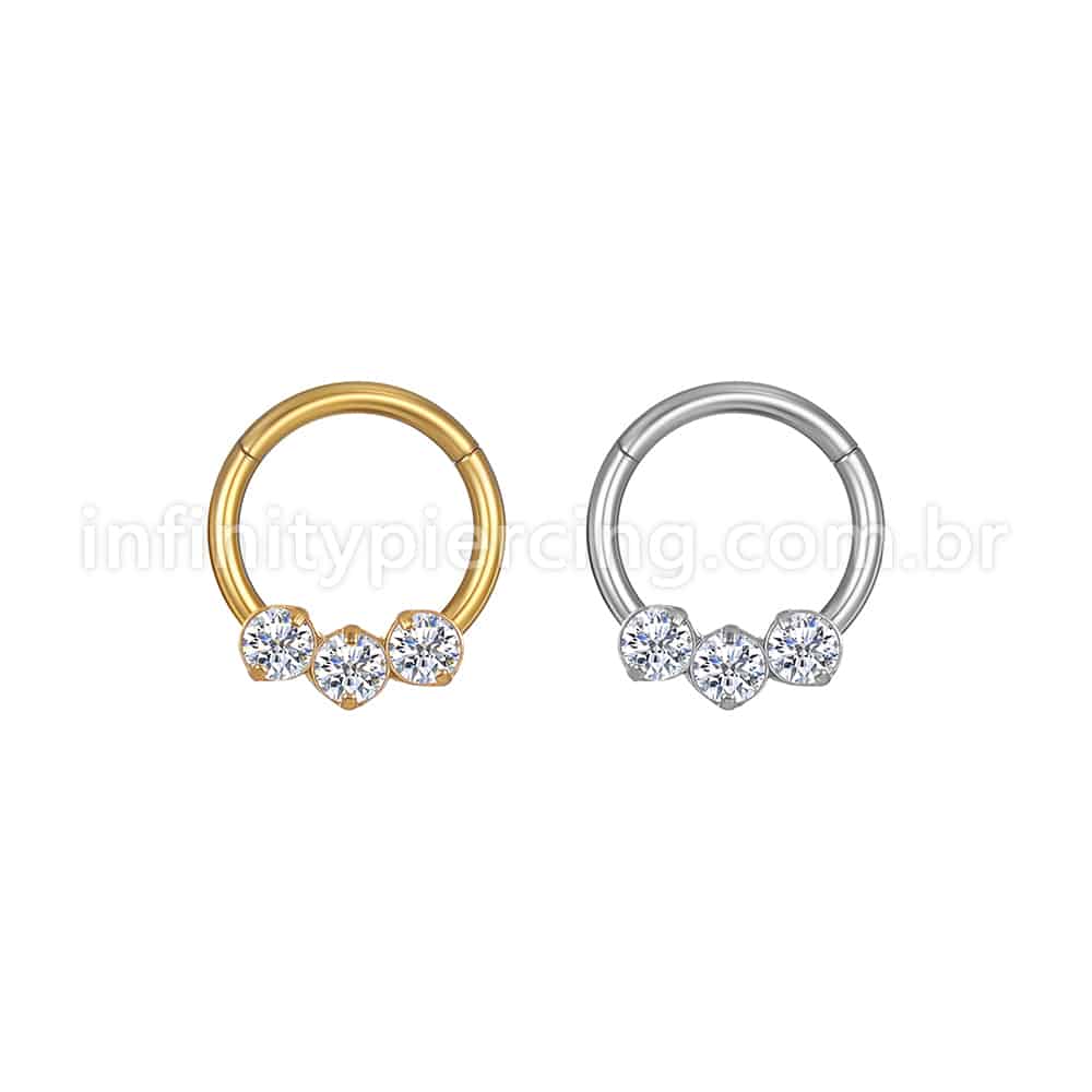 Piercing Argola Aço Cirúrgico Segmento Articulado 3 Zircônias
