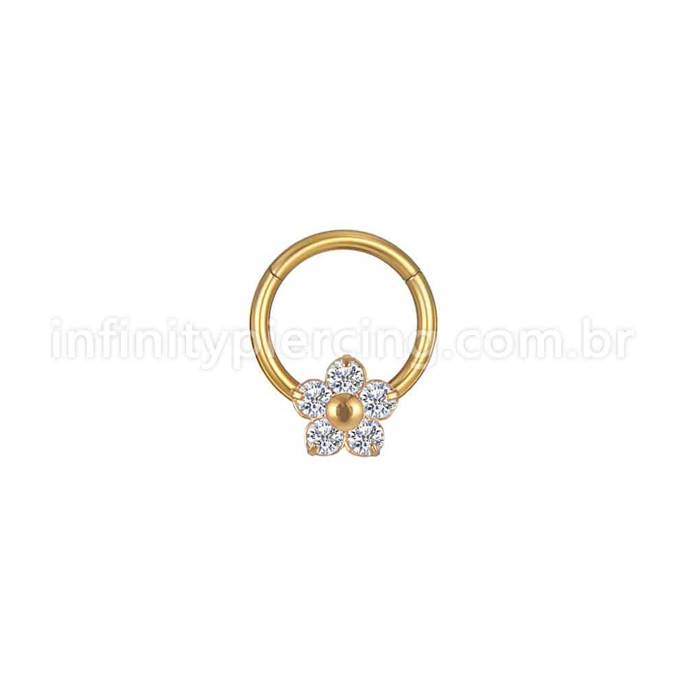 Piercing Argola Aço Cirúrgico Segmento Articulado Flor Zircônia Cravejada