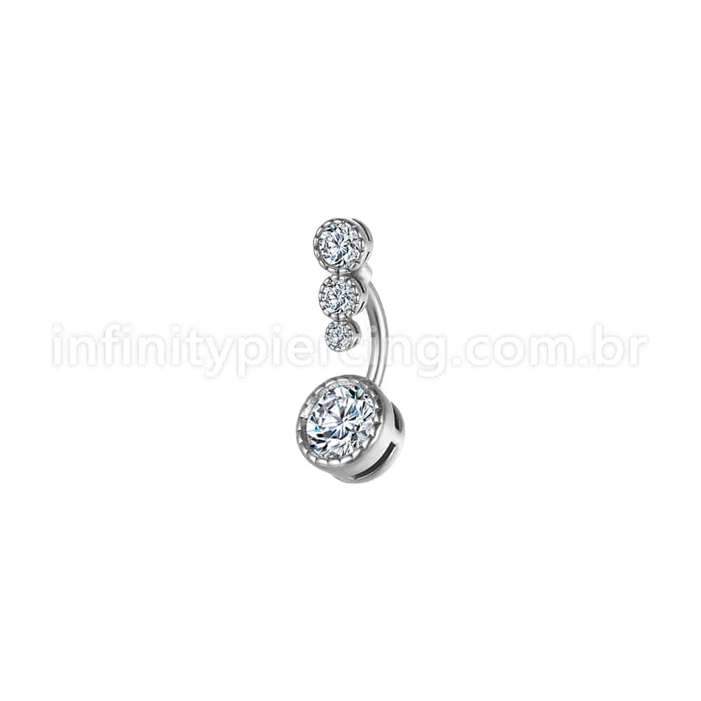 Piercing Banana Aço Cirúrgico 4 Pedras Zircônia Redonda