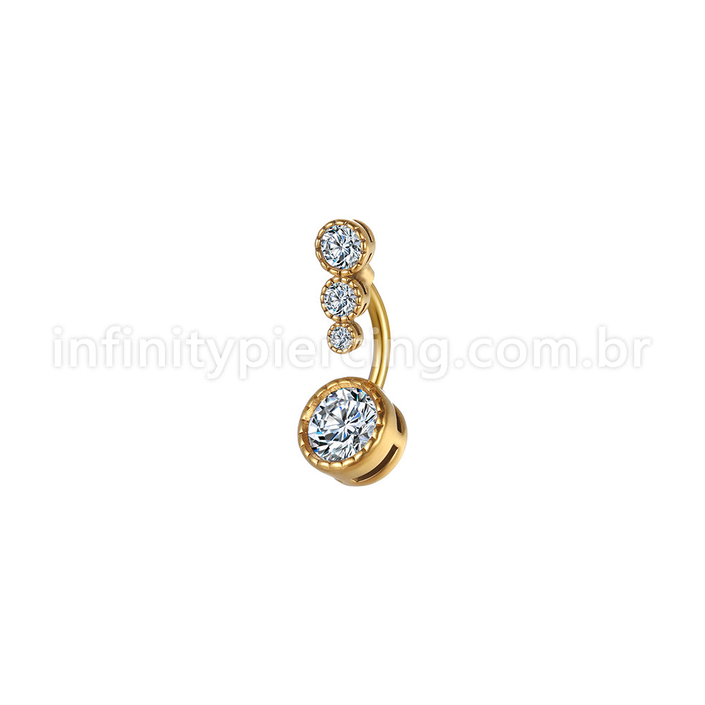 Piercing Banana Aço Cirúrgico 4 Pedras Zircônia Redonda