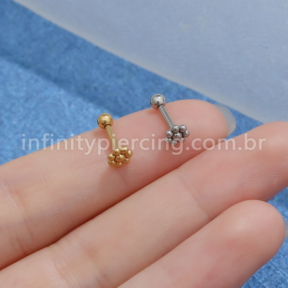Piercing MiniBarbell Flor Aço Cirúrgico