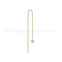 Piercing Palitinho Corrente Aço Cirúrgico Flor 5 Pétalas Zircônia Cravejada