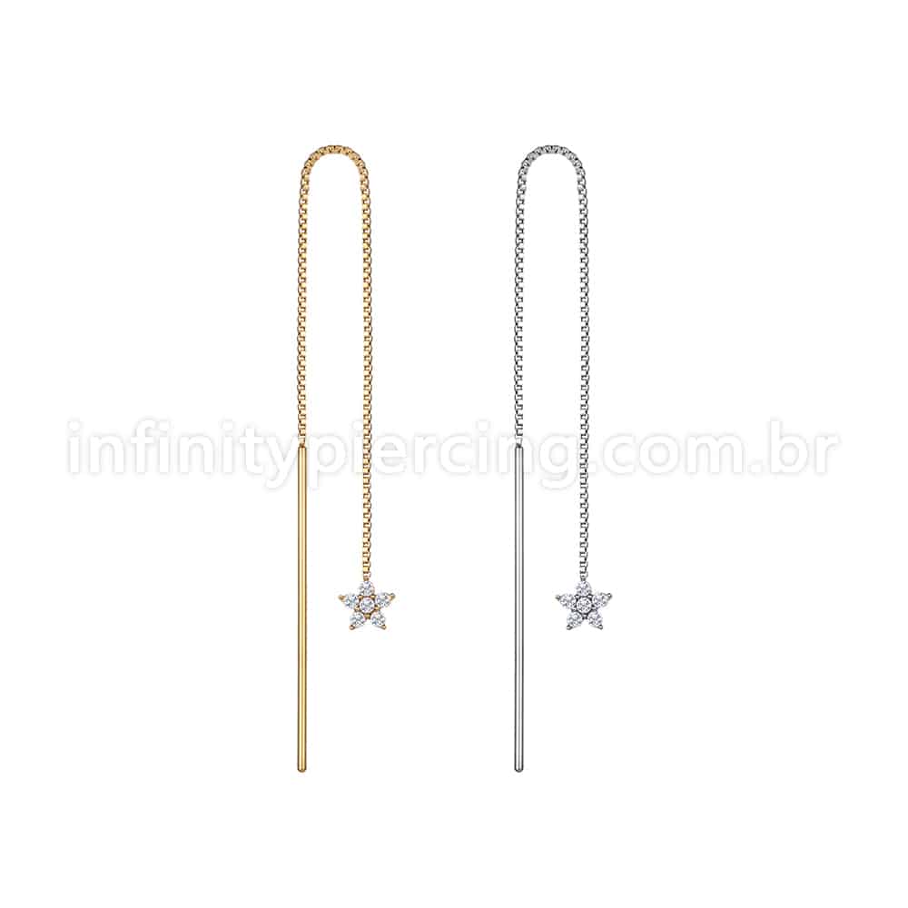Piercing Palitinho Corrente Aço Cirúrgico Flor 5 Pétalas Zircônia Cravejada