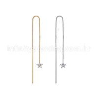 Piercing Palitinho Corrente Aço Cirúrgico Flor 5 Pétalas Zircônia Cravejada