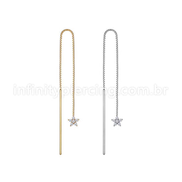Piercing Palitinho Corrente Aço Cirúrgico Flor 5 Pétalas Zircônia Cravejada