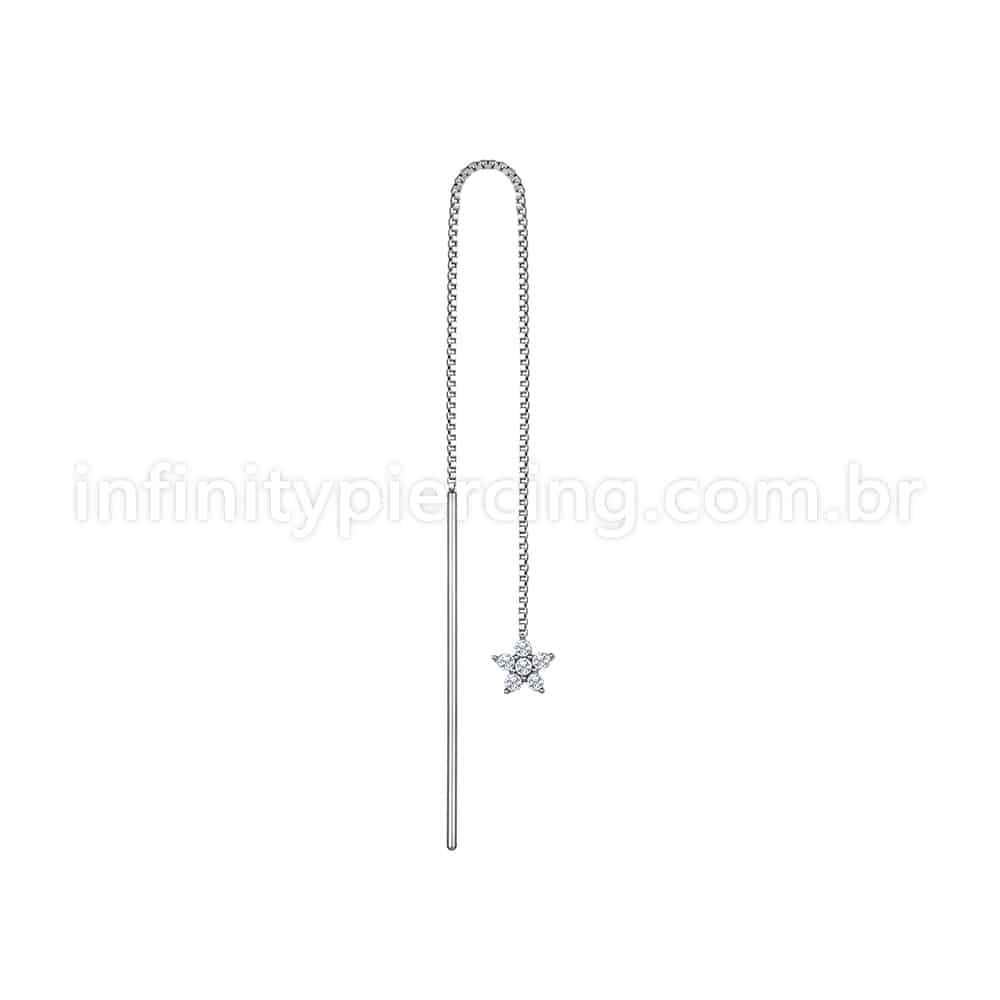 Piercing Palitinho Corrente Aço Cirúrgico Flor 5 Pétalas Zircônia Cravejada