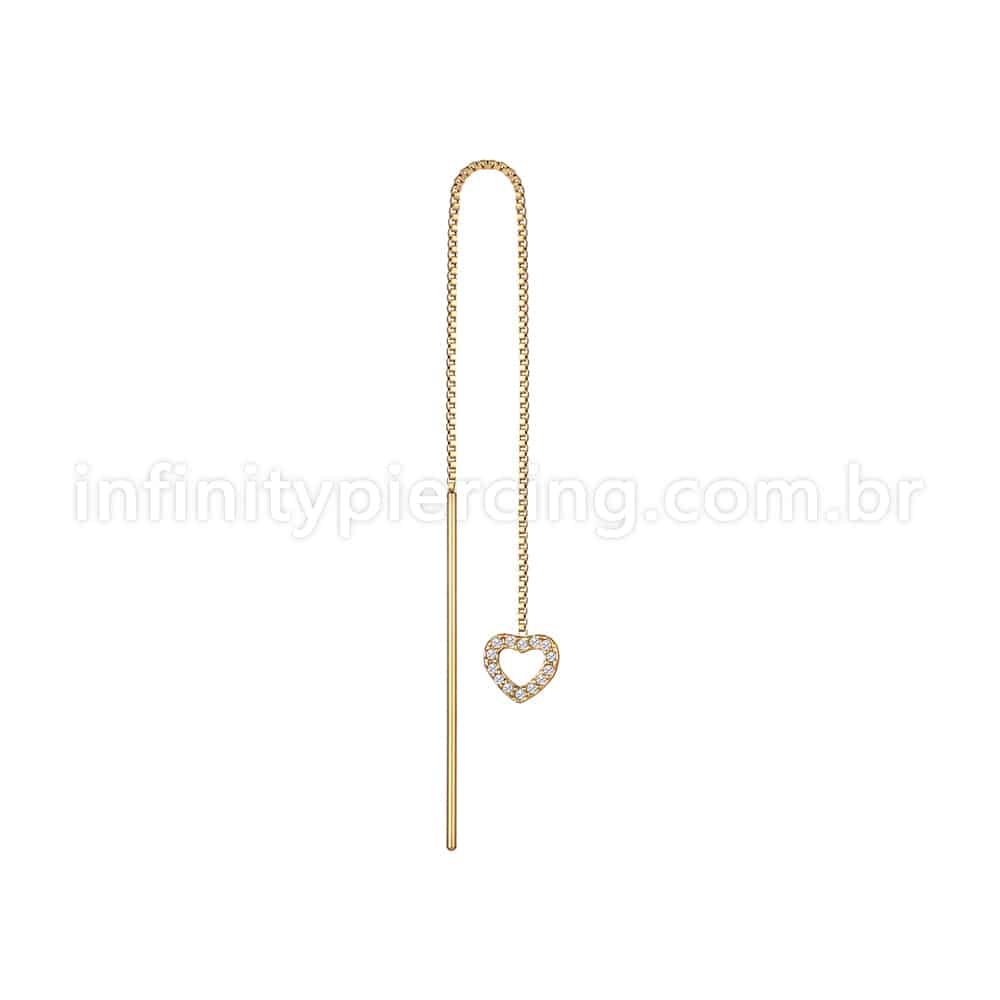 Piercing Palitinho Corrente Aço Cirúrgico Coração Zircônia Cravejada