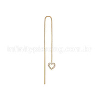 Piercing Palitinho Corrente Aço Cirúrgico Coração Zircônia Cravejada