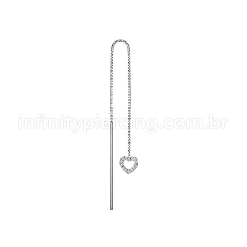 Piercing Palitinho Corrente Aço Cirúrgico Coração Zircônia Cravejada