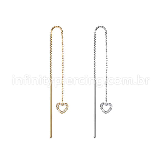 Piercing Palitinho Corrente Aço Cirúrgico Coração Zircônia Cravejada