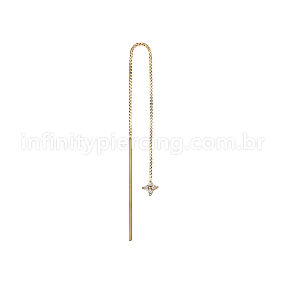 Piercing Palitinho Corrente Aço Cirúrgico Flor 4 Pétalas Zircônia Cravejada