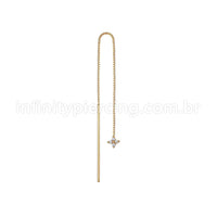 Piercing Palitinho Corrente Aço Cirúrgico Flor 4 Pétalas Zircônia Cravejada