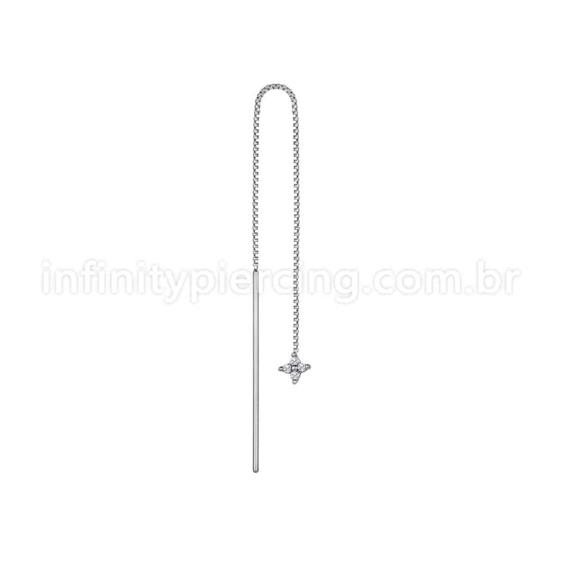 Piercing Palitinho Corrente Aço Cirúrgico Flor 4 Pétalas Zircônia Cravejada